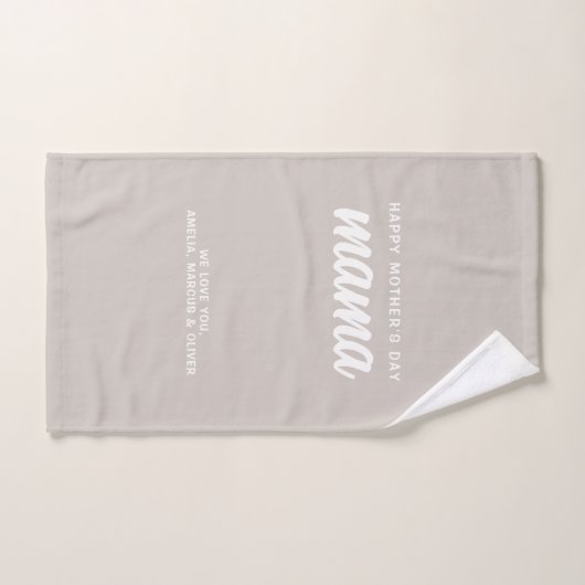 Moderne Beige Mama Kind Namen Moederdag Handdoek (Handdoek)