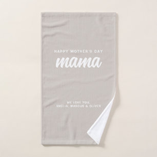 Moderne Beige Mama Kind Namen Moederdag Handdoek