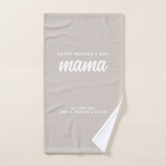 Moderne Beige Mama Kind Namen Moederdag Handdoek (Handdoek)