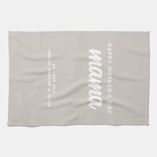 Moderne Beige Mama Kind Namen Moederdag Theedoek (Horizontaal)