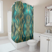 Moderne Beige Marble Waves Turquoise Blauwgroen Bl Douchegordijn (In situ)