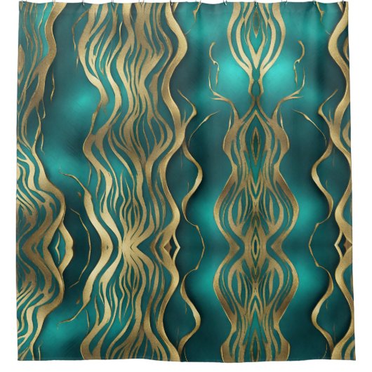 Moderne Beige Marble Waves Turquoise Blauwgroen Bl Douchegordijn (Voorkant)