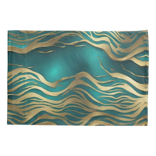 Moderne Beige Marble Waves Turquoise Blauwgroen Bl Kussensloop (Achterkant-Links)