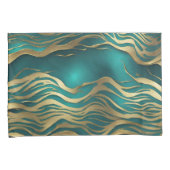 Moderne Beige Marble Waves Turquoise Blauwgroen Bl Kussensloop (Voorkant-Rechts)