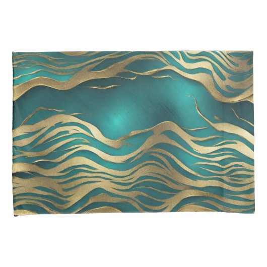Moderne Beige Marble Waves Turquoise Blauwgroen Bl Kussensloop (Voorkant-Rechts)