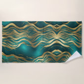 Moderne Beige Marble Waves Turquoise Blauwgroen Bl Strandlaken (Voorkant)
