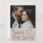 Moderne Beige & Maroon Foto & Hart Save the Date (Voorkant)