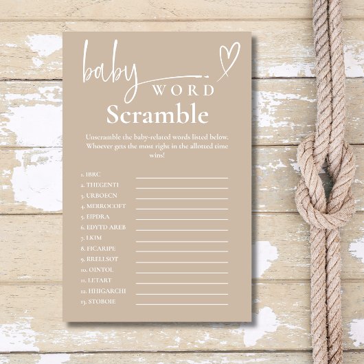 Moderne Beige Minimalistische Baby Word Scramble S Flyer
