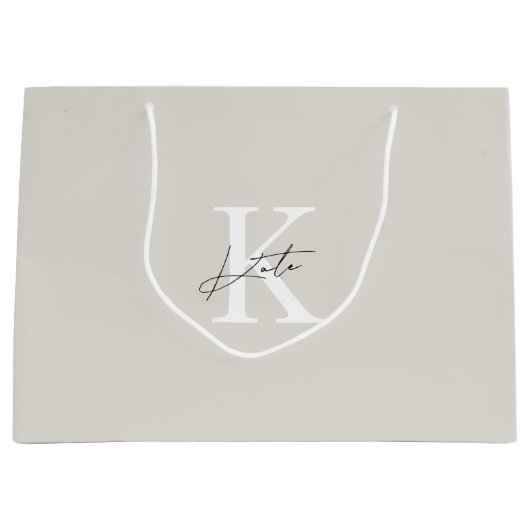 Moderne Beige Monogram Bruidsmeisje voorstel Gift  Groot Cadeauzakje (Voorkant)