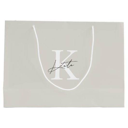 Moderne Beige Monogram Bruidsmeisje voorstel Gift  Groot Cadeauzakje (Achterkant)
