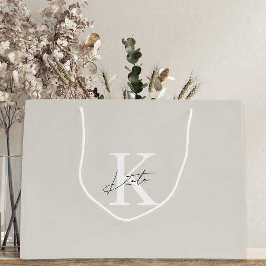 Moderne Beige Monogram Bruidsmeisje voorstel Gift Groot Cadeauzakje