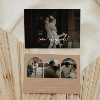 Moderne Beige Multi Photo Arch Wedding Elopement Aankondiging