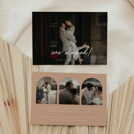 Moderne Beige Multifoto Boog Bruiloft Elopement Aankondiging