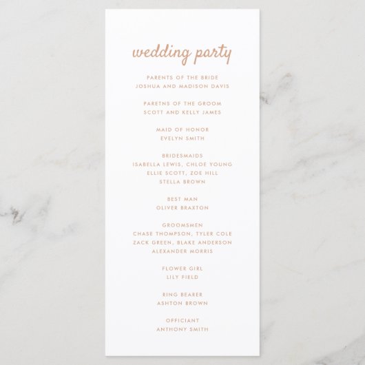 Moderne Beige Palm Leaf Summer Wedding Programmakaart (Achterkant)