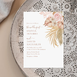 Moderne Beige Pampasgras Bloem Bruiloft Kaart