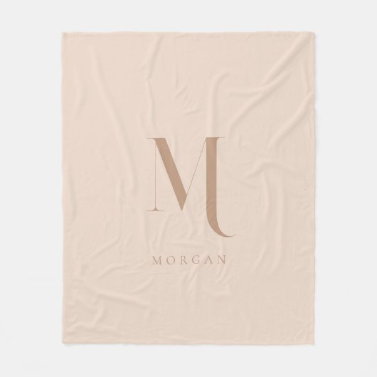 Moderne Beige Persoonlijk Monogram Fleece Deken (Voorkant)