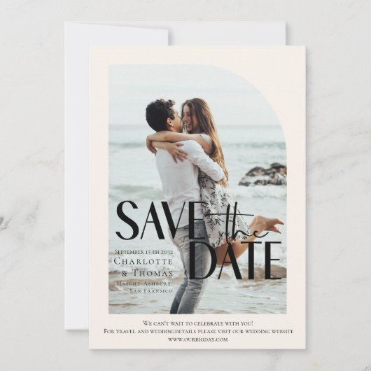 Moderne, Beige Photo-Save de datum Kaart (Voorkant)