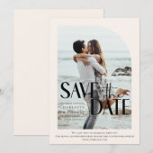 Moderne, Beige Photo-Save de datum Kaart (Voorkant / Achterkant)