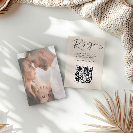 Moderne Beige QR-code RSVP bruiloft Kaartje