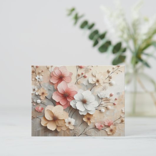 Moderne beige-roze bloemen briefkaart (Staand voorkant)