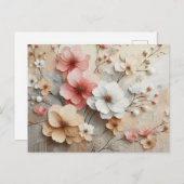 Moderne beige-roze bloemen briefkaart (Voorkant / Achterkant)