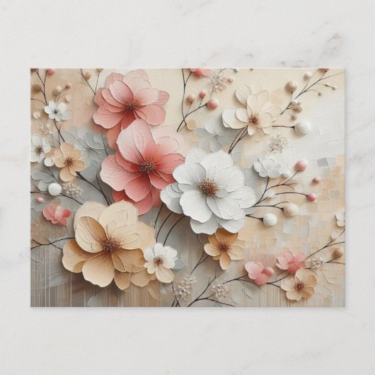 Moderne beige-roze bloemen briefkaart (Voorkant)