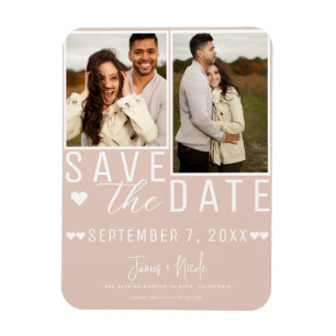 Moderne Beige Roze Save the Date 2 Foto Huwelijk Magneet
