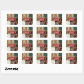 Moderne beige Sage RODE collage vrolijk kerstfeest Vierkante Sticker (Vel)
