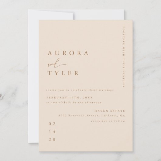 Moderne Beige Script Bruiloft Kaart (Voorkant)