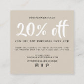 Moderne beige script coupon kortingskaart (Achterkant)