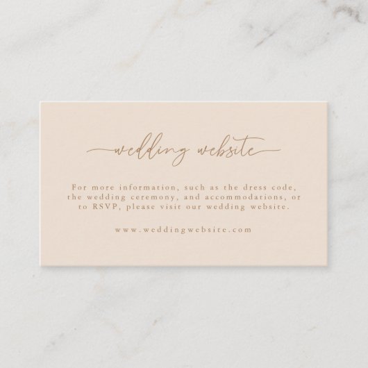 Moderne Beige Script Trouwwebsite  Informatiekaartje (Voorkant)