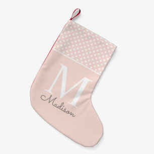 Moderne beige stippenpatroon naam monogram kleine kerstsok