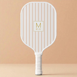 Moderne Beige Strepen Eenvoudige Gouden Initiaal M Pickleball Paddle