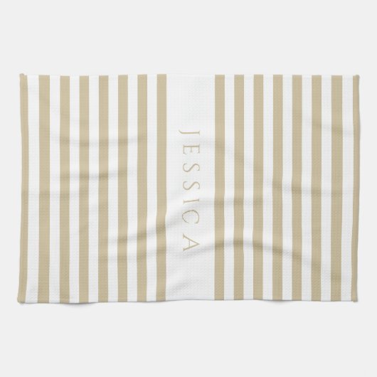 Moderne Beige Strepen Patternaam Theedoek (Horizontaal)