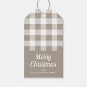 Moderne Beige Taupe Plaid Vrolijk Kerstfeest Cadeaulabel (Voorkant)