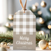 Moderne Beige Taupe Plaid Vrolijk Kerstfeest Cadeaulabel