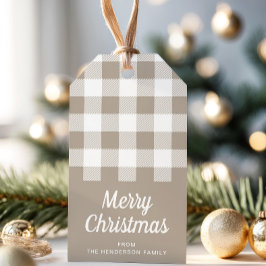 Moderne Beige Taupe Plaid Vrolijk Kerstfeest Cadeaulabel