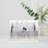 Moderne Beige Trouwfoto Bedankkaart (Staand voorkant)