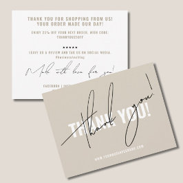 Moderne beige verpakking invoegen bedankkaart