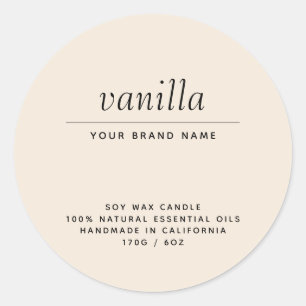 Moderne beige verpakkingskaarsenproduct ronde sticker