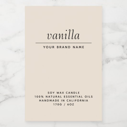 Moderne beige verpakkingskaarsenproduct voedselcontainer etiket (Enkel label)