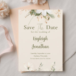 Moderne Beige Waterverf Bloemenbruiloft Save The Date