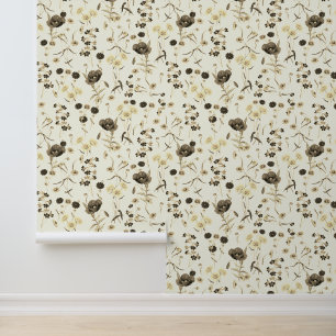 Moderne  Beige Wildbloemen Ivoor Wit Behang