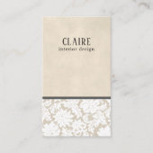 Moderne Beige Wit Kant Patroon Interieur Designer Visitekaartje (Voorkant)