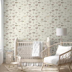 Moderne  Beige Witte Paddenstoelen Behang