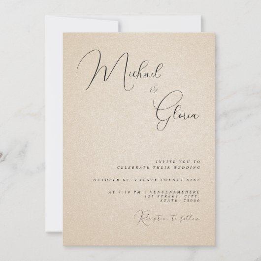 Moderne Beige Zand Calligrafie QR Code RSVP Bruilo Kaart (Voorkant)