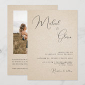 Moderne Beige Zand Calligrafie QR Code RSVP Trouwe Kaart (Voorkant / Achterkant)