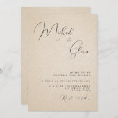 Moderne Beige Zand Calligraphy QR Code RSVP Bruilo Kaart (Voorkant / Achterkant)