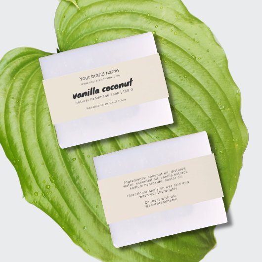 Moderne beige zeep verpakking ingrediënten wrap la uitnodigingen wikkel