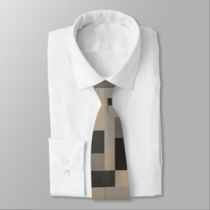 Moderne Beige & Zwarte Geometrische Stropdas